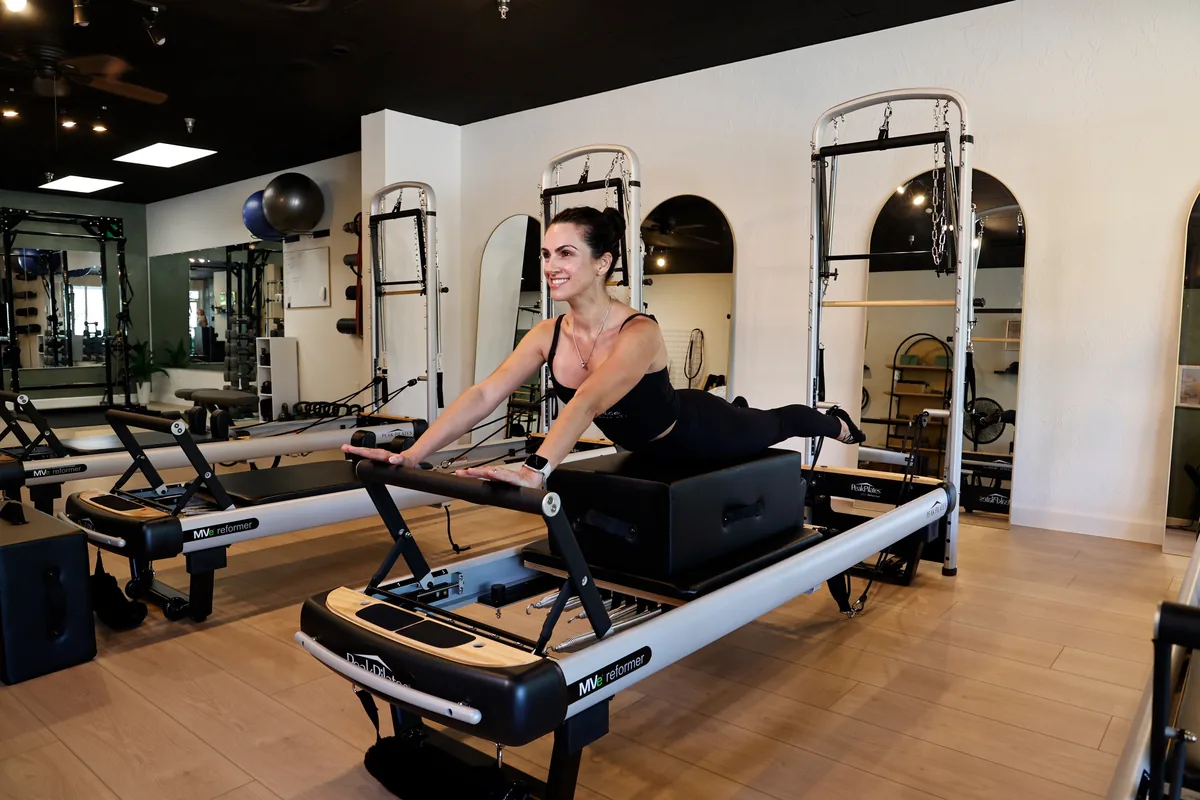 The Paradise Pilates studio floor with Reformers ready for class